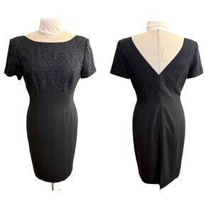 Maggy London Beaded Black Cocktail Dress Deep V Back Sz. 8 Audrey Hepburn